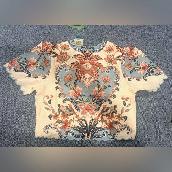 Farm Rio Butter Yellow Boho Beauty Euroflax Premium Linen Top | size: S - Picture 6 of 7